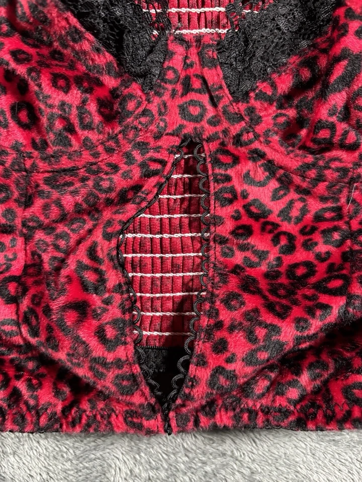 Corsé Romwe Goth Bustier Mujer Pequeño Terciopelo Murciélago Corto Top Encaje Rojo Guepardo Emo Foto 3 de 4