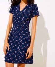 Loft Navy Light Pink Floral Cap Sleeve Fit & Flare Side Pocket Dress Sz 0