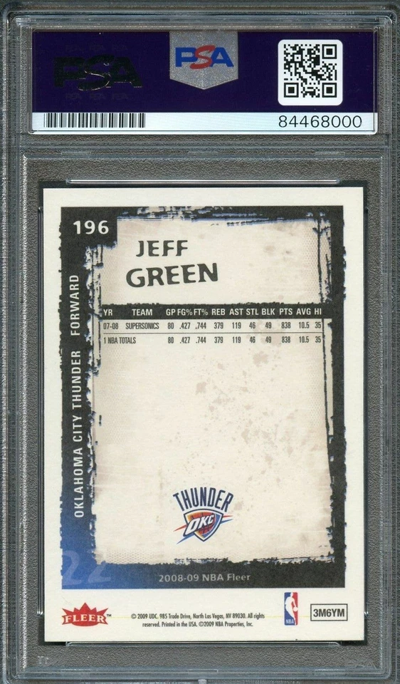 2008-09 Fleer #196 Jeff Green Signed Card AUTO PSA/DNA Slabbed Thunder - Image 2 of 2