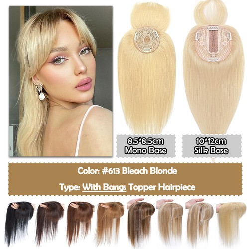 Women Topper Hairpiece Clip In Real Remy Human Hair Toupee Wiglets For Hair Loss - Picture 35 of 38