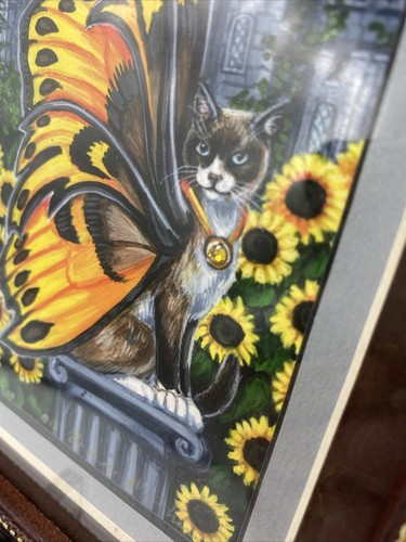 Theresa Mather Fantasy “Sunflower” Cat Yellow Wings 44/250 Frame Print Sign/Date - Picture 5 of 9