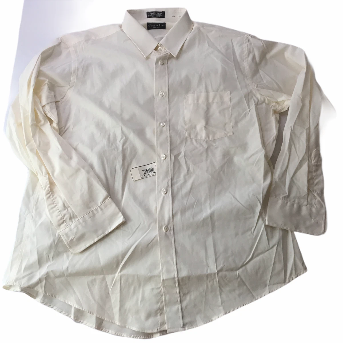 Christian Dior Designer Men's Button Down Shirt, Size 17 1/2 34-35. Ivory Cream
