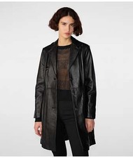 New Women's Black Trench Coat Leather Jacket 100 Genuine Lambskin Pure Handmade