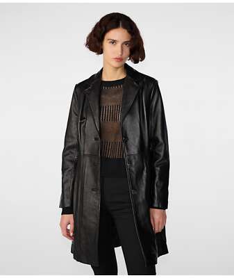 New Women's Black Trench Coat Leather Jacket 100% Genuine Lambskin Pure  Handmade