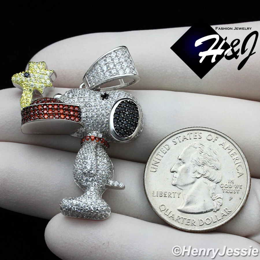 MEN SOLID 925 STERLING SILVER FULL ICY BLING CZ 3D SNOOPY DOG PENDANT*SP267 - Image 3 of 4