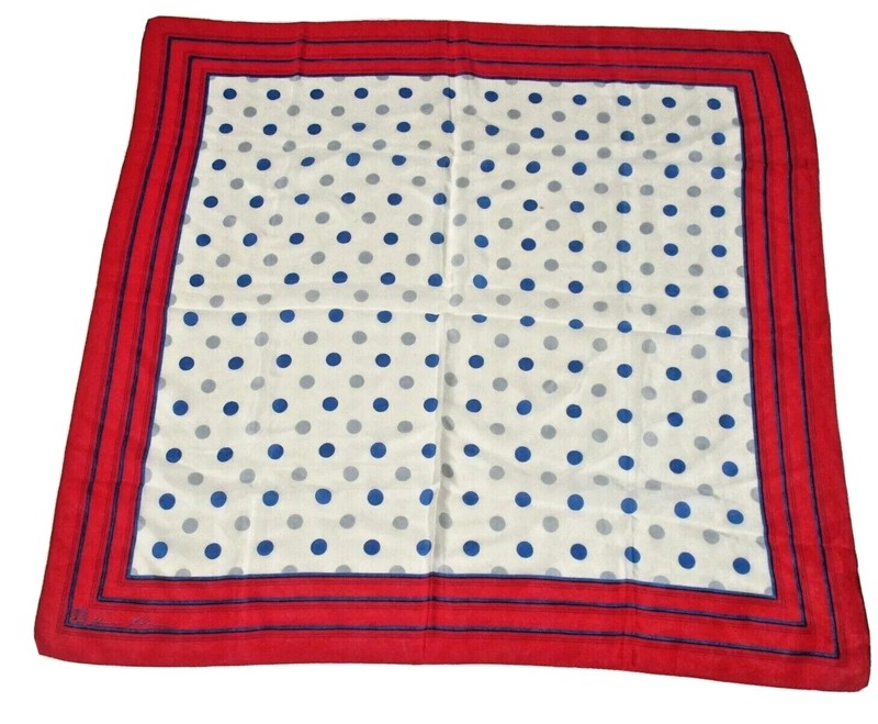 Vintage Anne Klein Scarf Red Blue White Stripes Polka Dot 30.5" Square Lion Logo