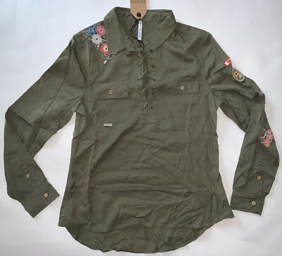 Alp-n-Rock Women's XS 1 Olive Green Long Sleeve Embroidered Lace Up AMELIE PATCH
