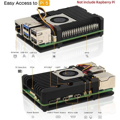 Case Enclosure with Cooling Heatsins for RPi5 8GB/4GB/2GB/1G Easy Installation - Afbeelding 7 van 8