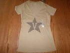 New Womens Ncaa Vanderbilt V-Neck T-Shirt Short Sleeved Gold Embellished M 7/9