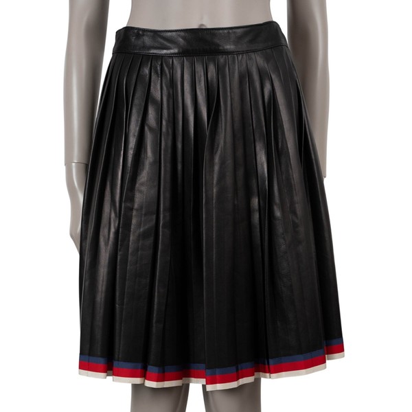 71865 authentisch Gucci schwarz Leder 2017 Sylvie Besatz Plisseerock 44 L