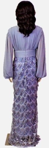 MISS ORD size L Jrs gray long-sleeve sequined full-length gown 100% polyester - Picture 5 of 13