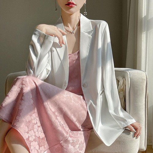 Cardigan donna primavera un bottone raso tinta unita tuta blazer giacche estive - Foto 1 di 30