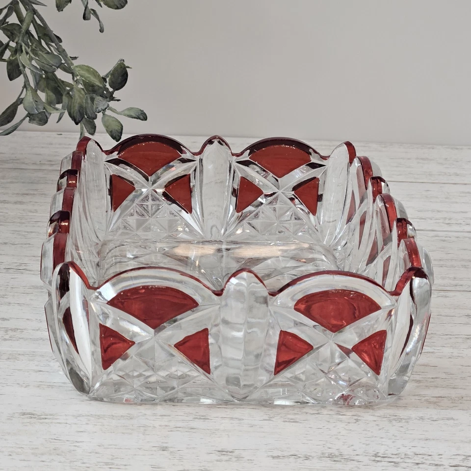 Antique Glass 1890's Triple Triangle Serving Dish Ruby Stain Glass Doyle & CO - Image 2 of 4