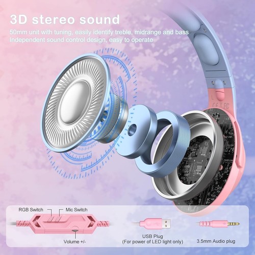 Cat Ear RGB Backlight Gaming Headset - Comfortable & Versatile for All Devices - Picture 7 of 8