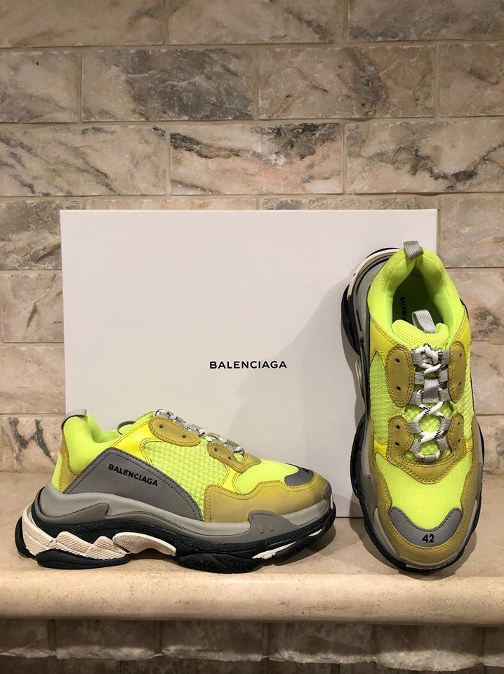 Balenciaga Triple S Sneaker Neon Yellow Grey Speed Flat Trainer 42