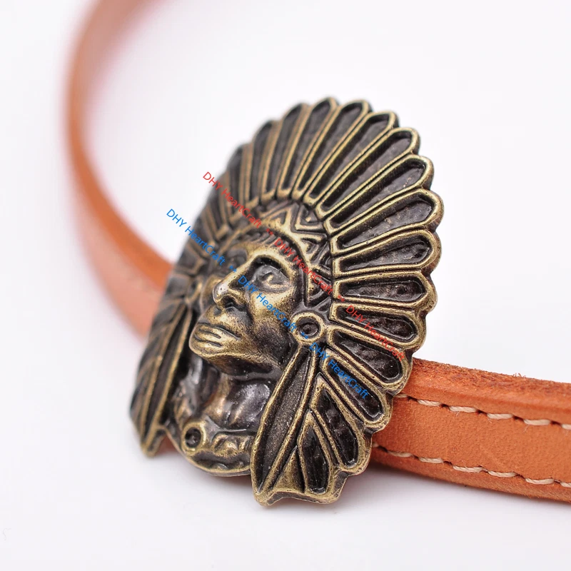 5PC Big 1-1/2'' Biker Indian Head Chief CONCHO Screw Back Antique Brass - Image 3 of 4