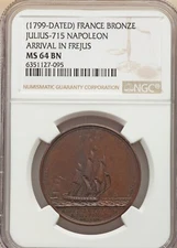 EGYPT - FRANCE , ARRIVAL OF NAPOLEON TO FREJUS MEDAL 1799 - NGC MS 64 BN , RAREV