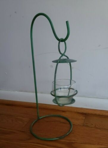 Freestanding Metal Swinging 2 Piece Lantern Votive Candle Holder Rustic Distress - Picture 2 of 6