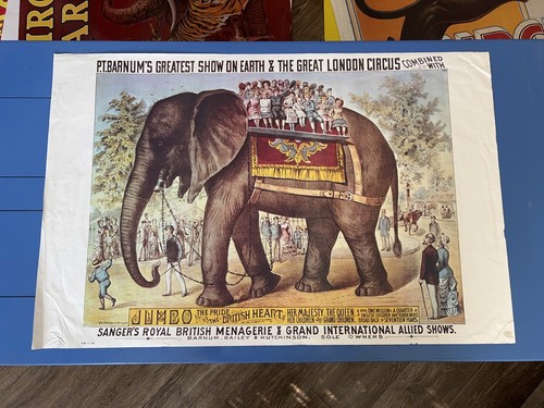 Vintage PT Barnum’s Greatest Jumbo The Elephant 23.5x36 Circus Poster