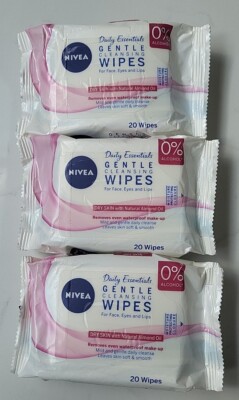 3 x Nivea Sanfte Reinigungstücher 0% Alkohol Entfernt wasserfestes Make Up 