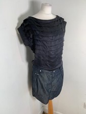 Karen Millen casual denim silk shift dress 14 VGC navy blouse skirt classic