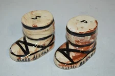 VINTAGE Alaska Moccasin Boots Salt and Pepper Shakers Ceramic Souvenir swirl