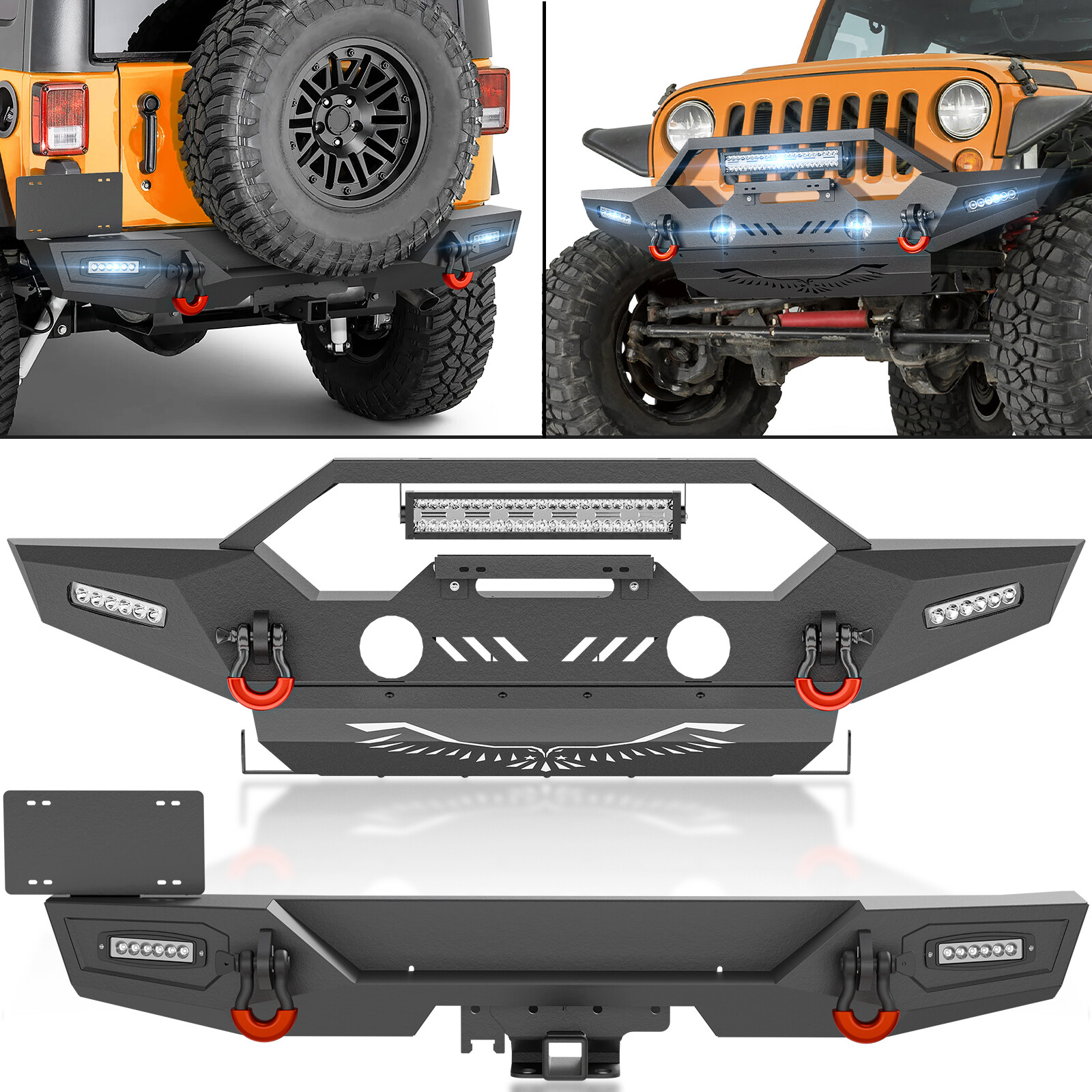 Front /Rear Bumper W/ License Plate Frame For 07-2017 2018 Jeep Wrangler JK JKU