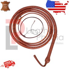 Leather Bullwhip 10 Feet Long Handmade 16 Plait Brown Stock Bull whip
