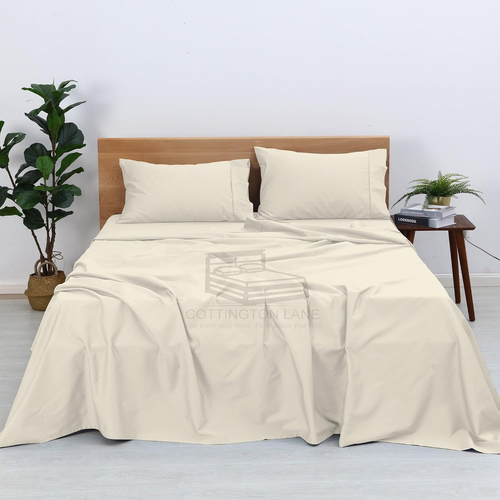 Egyptian Cotton Bed Linen Set - Queen Size, 400 Thread Count, Deep Pocket, Ivory
