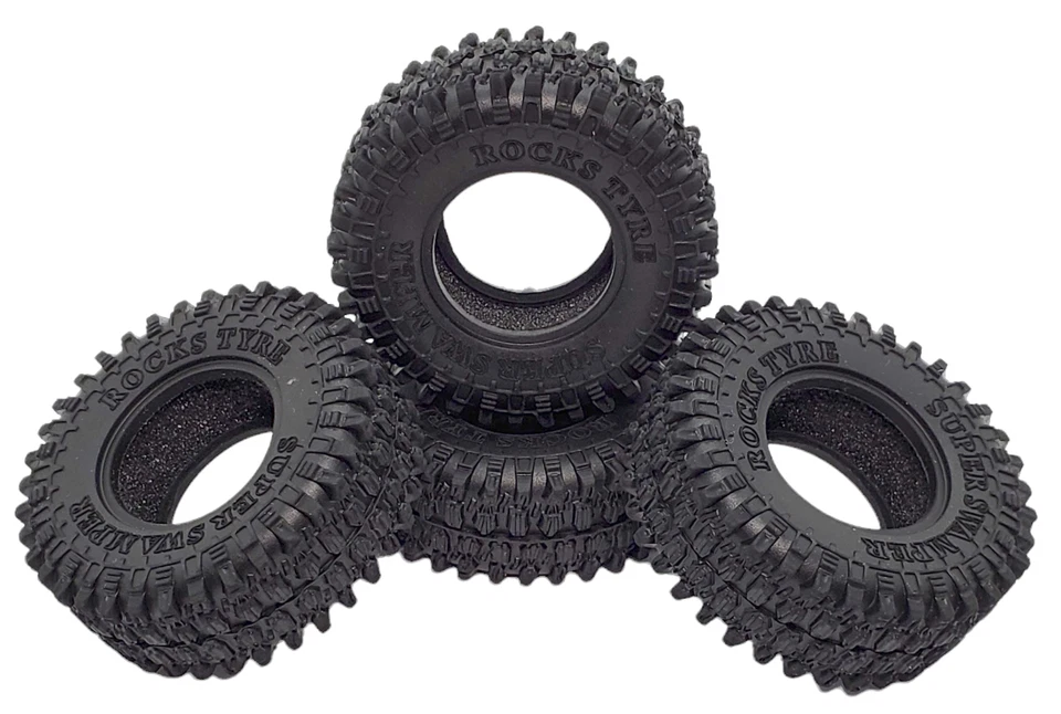 NHX RC Rock 1.0" Tires w/Alum Screw-Style Beadlock Wheels (4) Green : SCX24 - Image 3 of 4