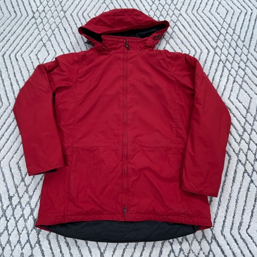 Eddie Bauer Jacket Women Medium Red Black Windbreaker Rain Coat Fleece Lined *