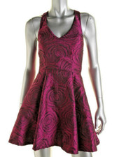 AQUA ~ Purple Rose Jacquard Halter T-Back Fit & Flare Party Dress M NEW $138