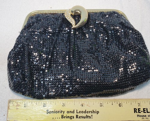Whiting & Davis Co Black Mesh Clutch/Shoulder Purse Rhinestone Clasp - 第 6/16 張圖片