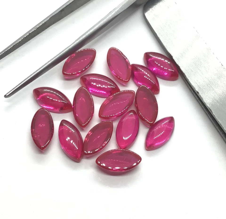 Red Ruby 1.5x3mm To 2.5x5mm Marquise Flat Back Cabochon Synthetic Loose Gemstone - Image 2 of 4
