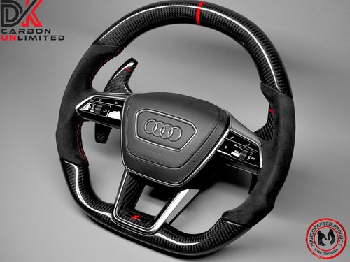 Audi RS6 RS7 C8 etron GT Red Ring Alcantara Small Gloss Carbon Steering Wheel v1 - Picture 7 of 24