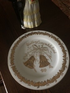 VTG Norcrest Japan “Wedding Congratulations “ Gilded Gold Fine China 11” Plate