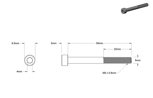 (25) M5 x 0,8 mm x 50 mm Zylinderschraube mit Innensechskant 18-8 SS Teilgewinde 5 mm metrisch 6G - Bild 7 von 7