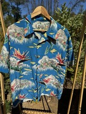 Rare Vintage Silk Hawaiian Aloha Shirt Mens Large Loop Collar Japanese