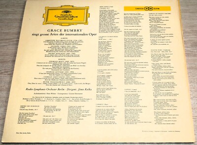米LP Grace Bumbry, Radio-symphonie-orchester Berlin, Janos Kulka Opera Arias SLPM138826 DEUTSCHE GRAMMOPHON /00260 ESTATE: Grace Bumbry, Radio-Symphonie-Orchester Berlin