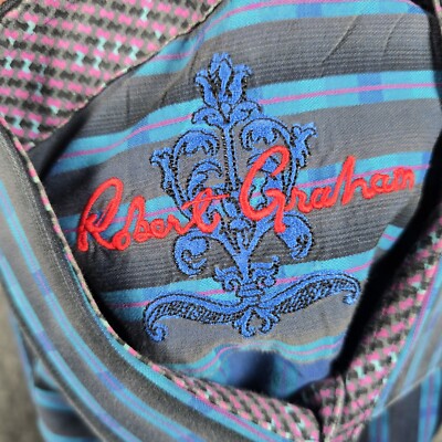 Robert Graham Men's Button Down Shirt Classic Fit BLUE STRIPED Shirt Sz LARGE