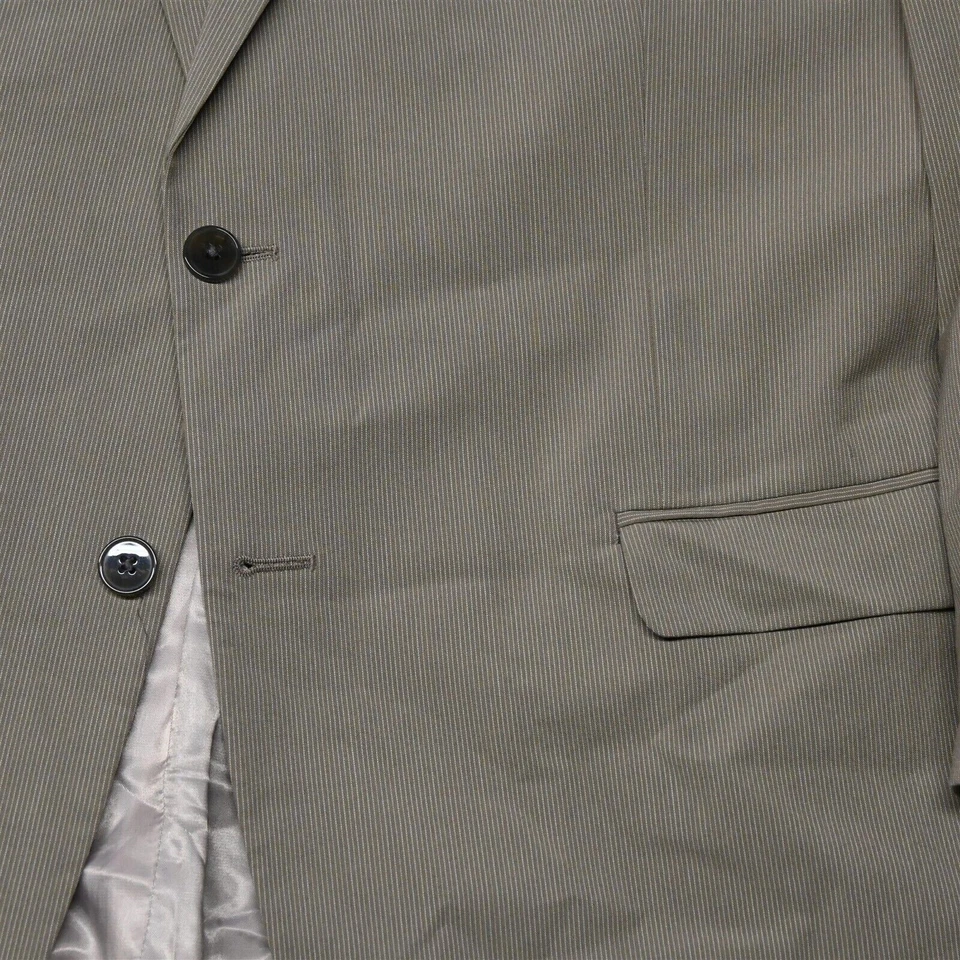 Calvin Klein 46R 42x29 Khaki Stripe 3 Peice Mens Vest Jacket Pants Suit - Image 3 of 4