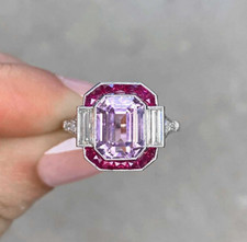 4.0Ct Emerald Cut Lab-Created Diamond & Ruby Halo Engagement Ring In 925 Silver