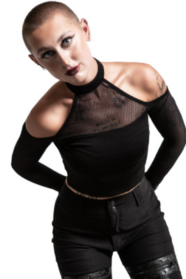 Killstar Nightcall Fishnet Cold Shoulder Goth Punk Rocker Choker Top KSRA003926