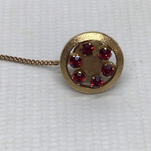 Vintage Gold Tie Tack With Bright Sparkling Red Gems-6 Ruby Garnet Spinel Beryl - Picture 3 of 11