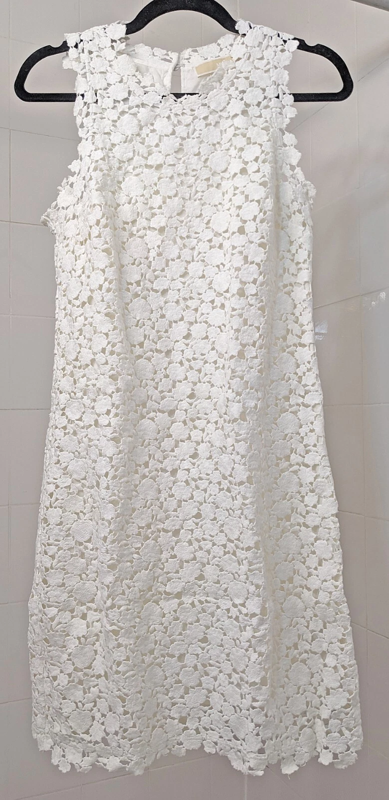 Abito in guaina floreale Michael Kors bianco vintage all'uncinetto pizzo floreale taglio laser taglia 6