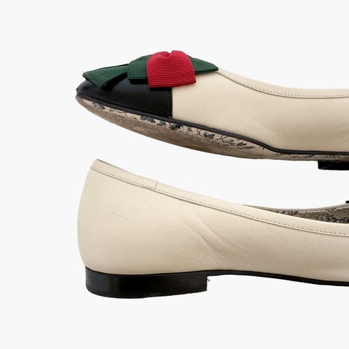 Gucci Sylvie Web Stripe Ballet Flats EU 37 US 7 Ivory Two Tone Cap Toe Ballerina - Picture 13 of 13