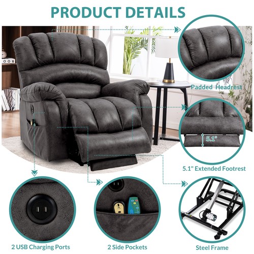 Large Power Lift Electric Recliner Chair with Extended Footrest for Elderly - Picture 26 of 46