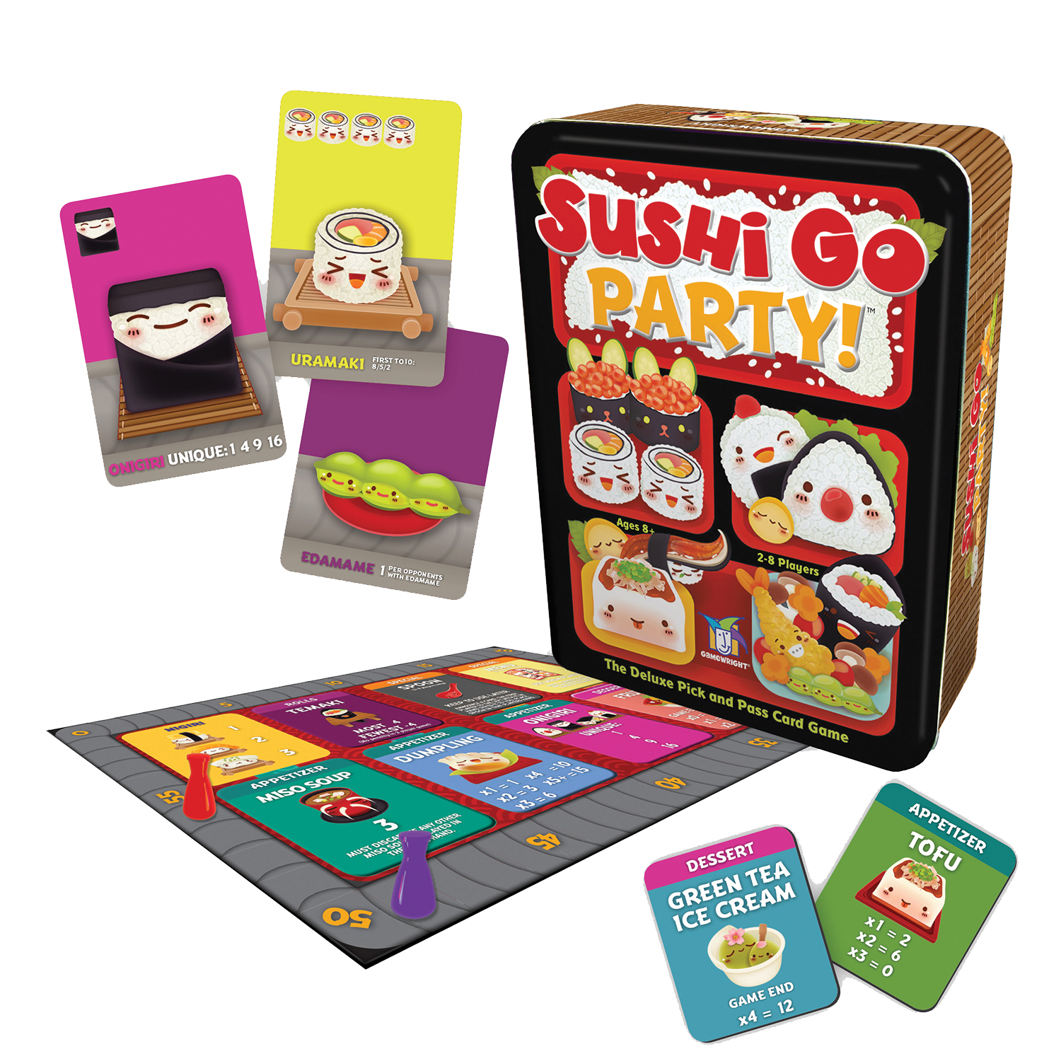 Sushi Go Party! Семейная карточная игра Deluxe Pick - Pass Gamewright Tin Box GWI 419