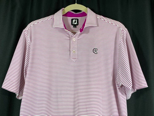 FootJoy Mens L Short Sleeve Fuscia Purple White Stripe Polo Golf Shirt - Picture 2 of 10