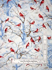 Cardinal Bird Fabric Christmas Homestead Snow Timeless Treasures C8666 By Yard